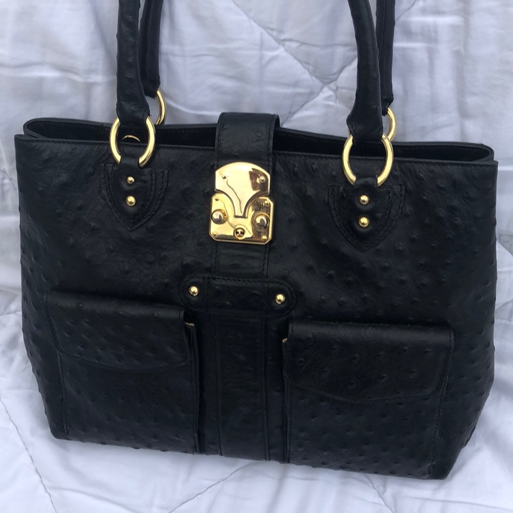 Stefano Bravo black ostrich tote bag gold buckle N